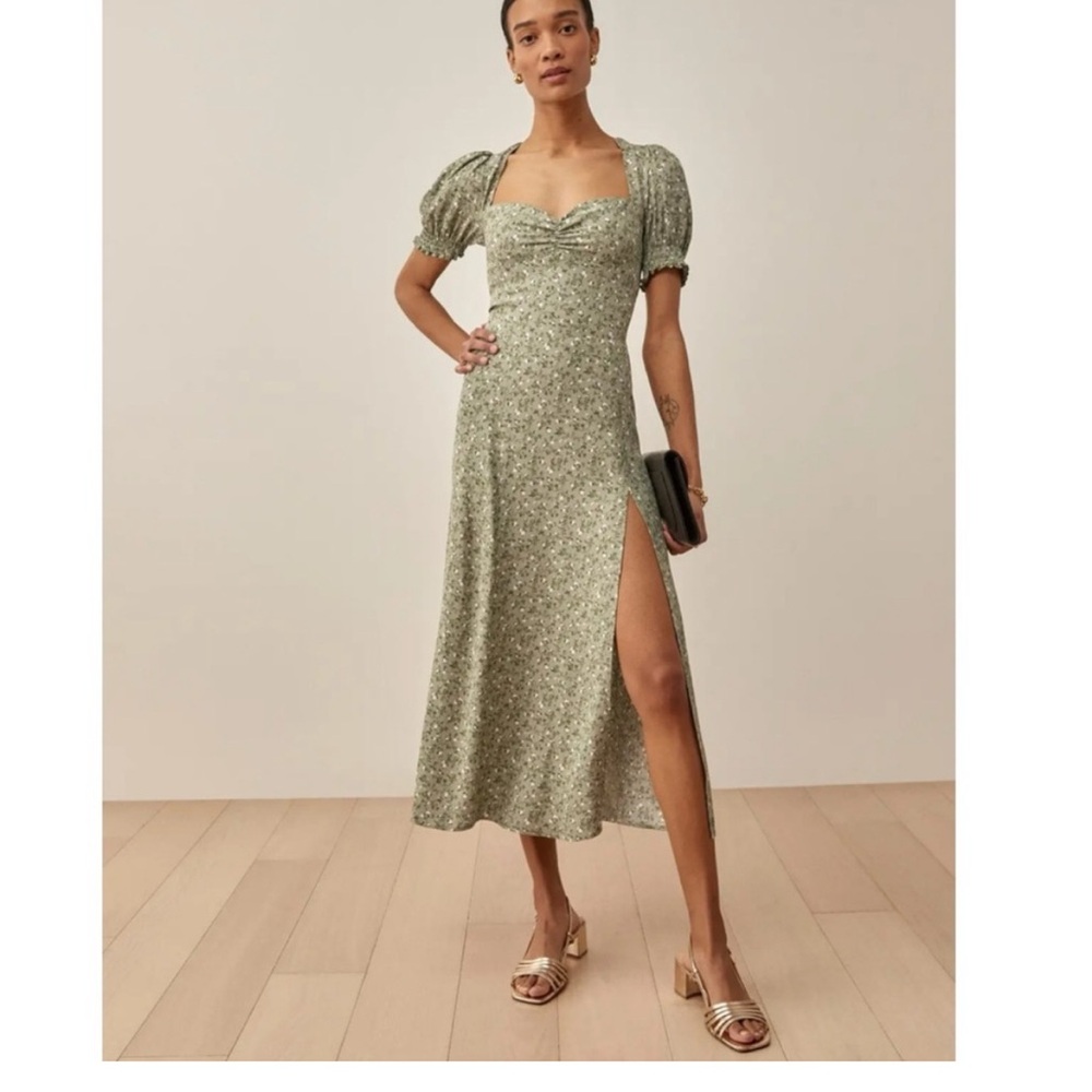 Reformation Lacey Green Floral Midi Dress